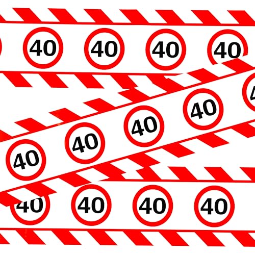Tiwoca decoracion 40 cumpleaños – cinta de señalización divertida en rojo y blanco con señales...