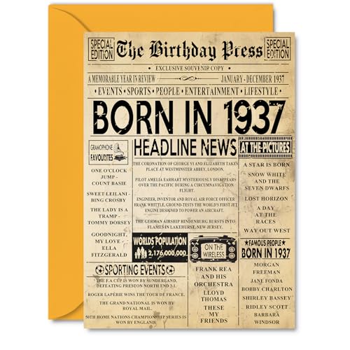 Tarjeta de cumpleaños número 88 para mujeres y hombres, periódico de prensa de cumpleaños de...