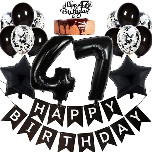 Ouceanwin Globos 47 Cumpleaños Hombre, Decoración Cumpleaños 47 años Mujer, Negro Decoración...