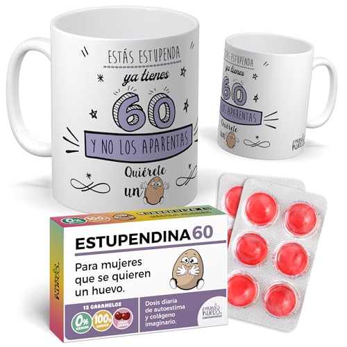 mundohuevo Pack Regalo 60 Años Mujer: Taza Divertida “Estás Estupenda, ya tienes 60 y no los...