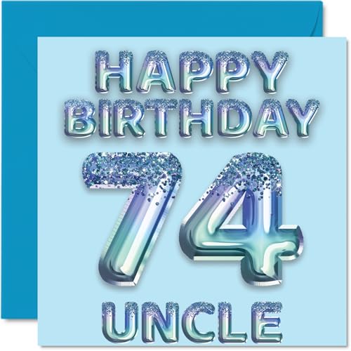 Stuff4 Tarjeta de cumpleaños 74 para tío – Globos azules con purpurina – Tarjeta de...
