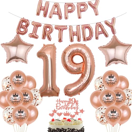 Rosa Oro Globos 19 cumpleaños niña Rosa Oro 19 Años Decoracion Cumpleaños niña Globos...