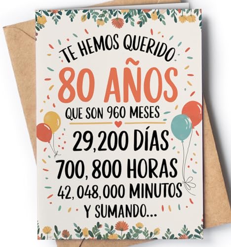 Tarjeta de 80 Cumpleaños - Tarjeta de Felicitación Graciosa para alguien que cumple 80 años -...