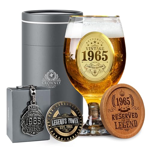 CROWNLY CRYSTAL® 1965 Regalo Hombre 60 Años Copas De Cerveza Regalos Originales Para Hombre...