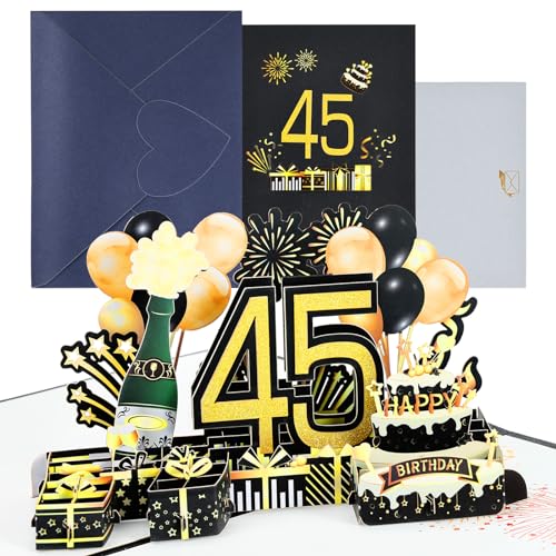 joyoldelf Tarjeta Felicitacion 45 Cumpleaños Pop Up - Tarjetas Cumpleaño Personalizada 3D, Regalos...