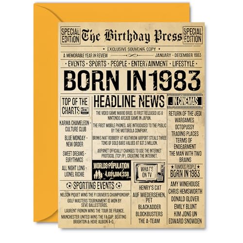 Tarjeta de cumpleaños número 42 para mujeres y hombres – Bday Press Newspaper 1983 – Tarjetas...