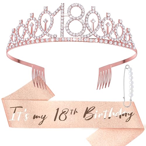 DRESHOW 18 Cumpleaños Corona y Fajín para Mujer 18 Cumpleaños Niña Fajín y Tiara Fiesta de...