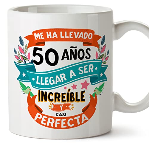 MUGFFINS Tazas 50 Cumpleaños - En Español - Me ha llevado 50 años llegar a ser increíble - 11 oz - Regalo original y divertido