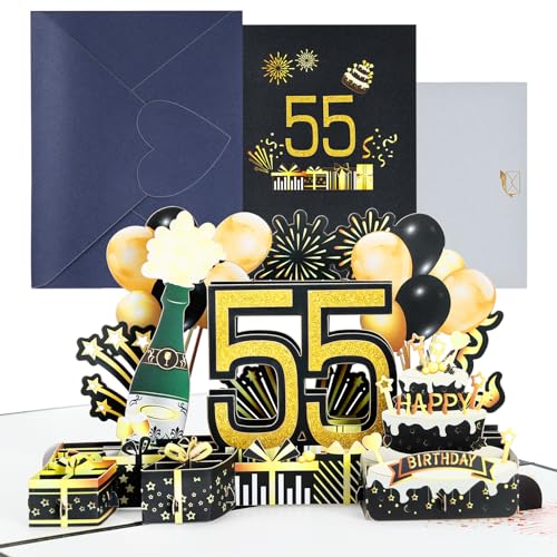 joyoldelf Tarjeta Felicitacion 55 Cumpleaños Pop Up - Tarjetas Cumpleaño Personalizada 3D, Regalos...