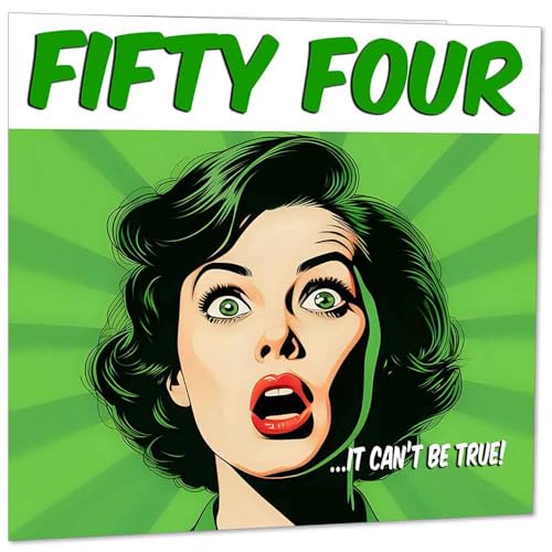 Divertida tarjeta de cumpleaños número 54 para mujer, estilo cómic, tarjetas de cumpleaños para...