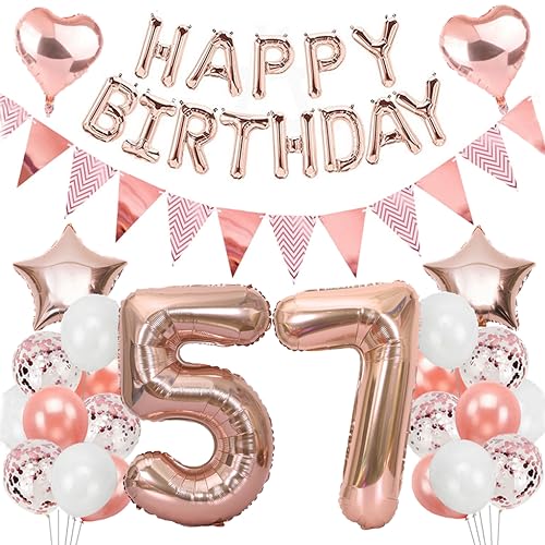 Ouceanwin Globo 57 Cumpleaños Mujer, Decoración Cumpleaños 57 años Mujer, Decoración Tarta...