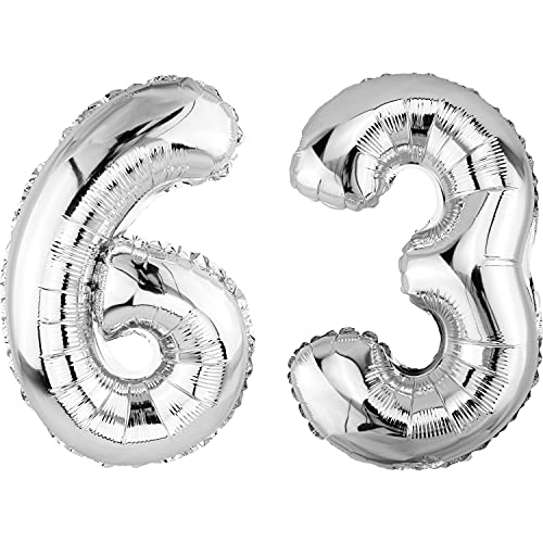 DekoRex Globo plateado de 82 cm para cumpleaños, bodas (número 63)