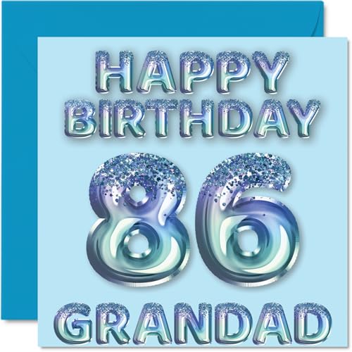 Stuff4 Tarjeta de cumpleaños 86 para abuelo, globos azules con purpurina, para abuelo de 86 años...