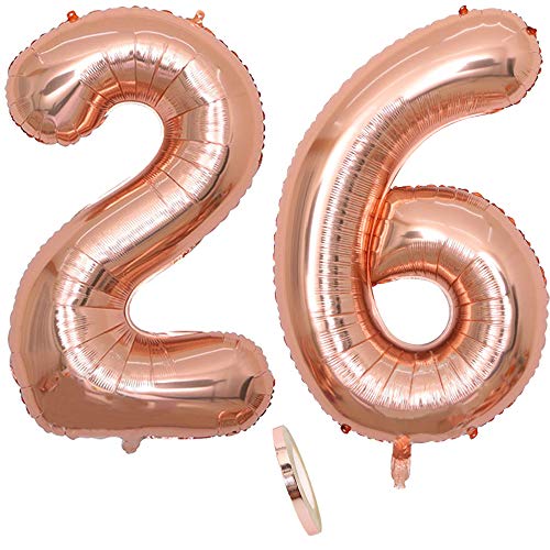 2 Globos Número 26 Años, Number 26 Globo Chica de oro rosa, 40'Figuras de globos con globo de...