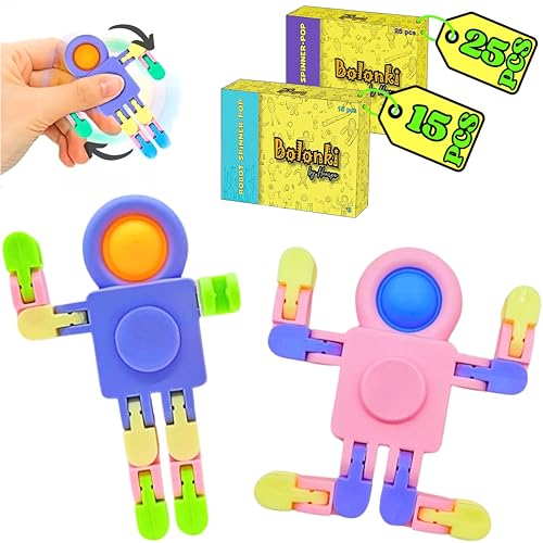 Bolonki Robots Spinner Pop It Pack 25 Detalles Cumpleaños Niños de 3 a 12 años. Regalos...