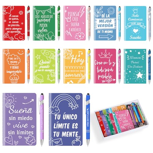 Yuecda 12 libretas en formato mini y 12 bolígrafos con frases motivadoras en español: el regalo...