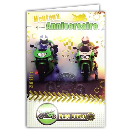 AFIE 67-1014/2 - Tarjeta de felicitación de cumpleaños de oro dorado brillante para moto verde...