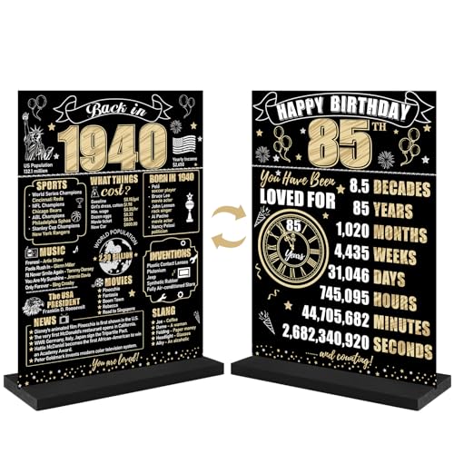 Decoración de cumpleaños 85 Back in 1939 letrero de mesa para hombres y mujeres, póster de mesa...