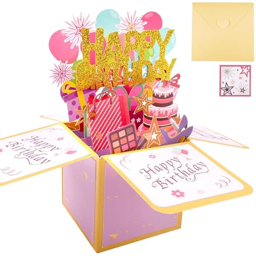 Tarjeta de cumpleaños, Tarjeta de cumpleaños 3D Pop-Up Happy Birthday, Tarjeta plegable hecha a...