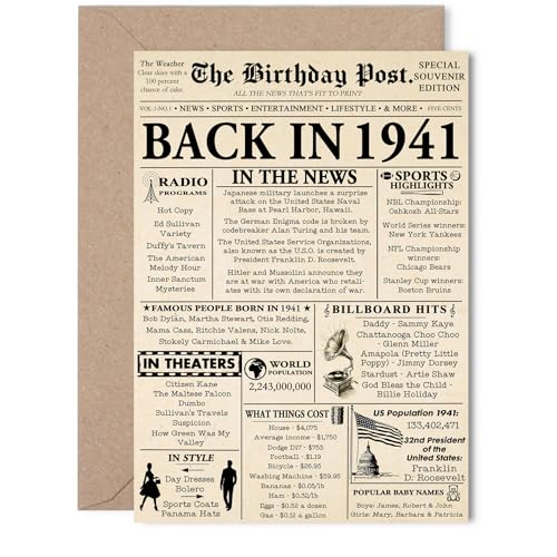 Tarjeta de cumpleaños número 84 para mujeres y hombres, periódico en 1941, tarjetas de feliz 84...