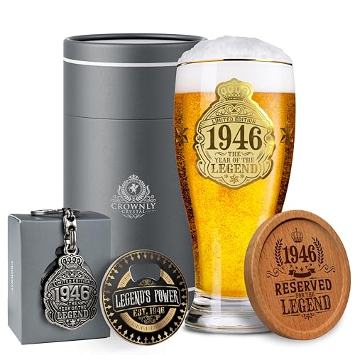 CROWNLY CRYSTAL® 1946 Regalo Hombre 80 Años Copas de Cerveza 570 ml Personalizadas Regalo de...