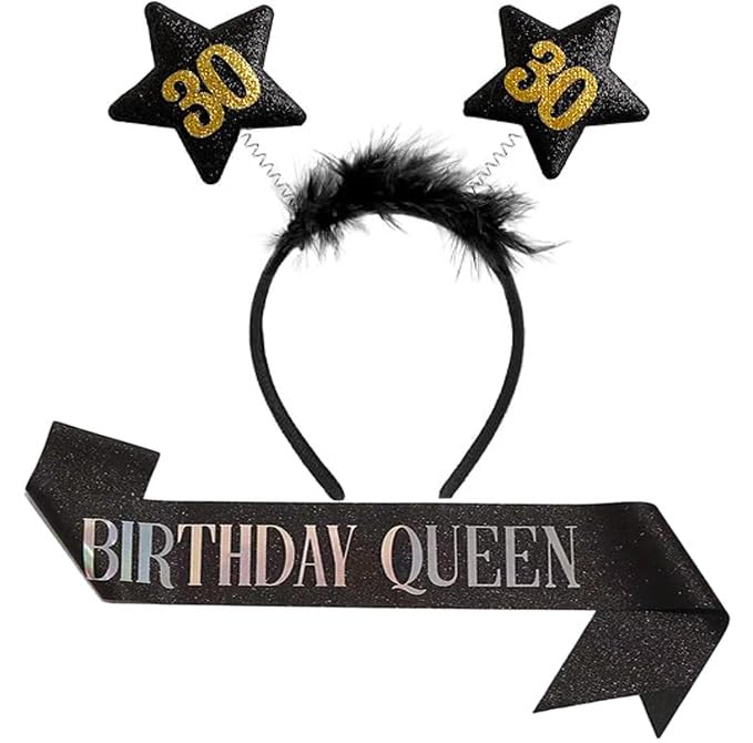 Queen faja negra para el cumpleaños 30 banda banda con estrellas, regalo para mujeres