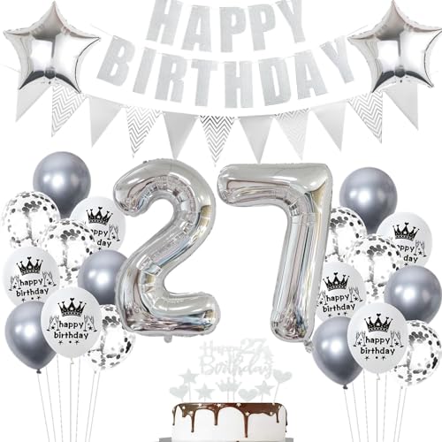 Decoracion cumpleaños 27 años plata,Globos 27 cumpleaños plata,27 Años Decoracion Cumpleaños...