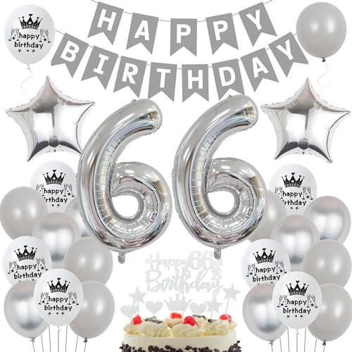 66 globos plata gris,66 años hombre mujer decoración cumpleaños,66 años plata decoración...