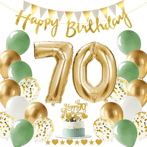 Alaoo Set Oro Verde Decoracion Globos Cumpleaños,38 PCS Set Globos Cumpleaños con Banderola Feliz...