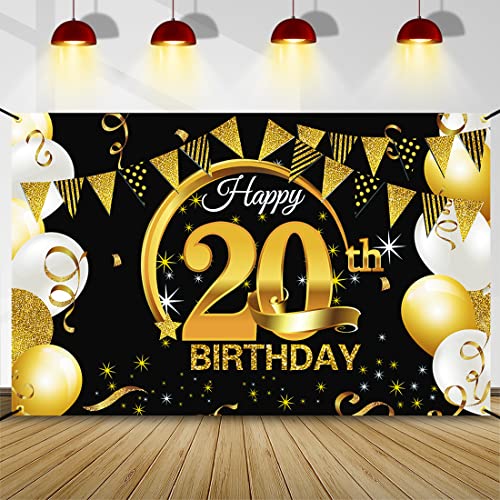 Bluelves Decoracion 20 Cumpleaños Oro Negro, Pancarta 20 cumpleaños, Photocall 20 Cumpleaños...