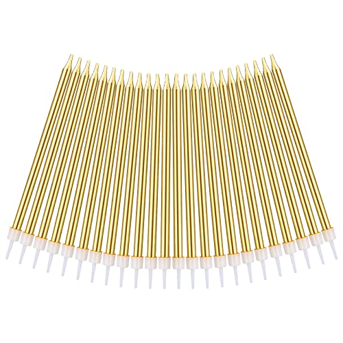 URAQT Metálico Vela, Largo fino oro Velas de cumpleaños y pastel para decoración de fiesta de...