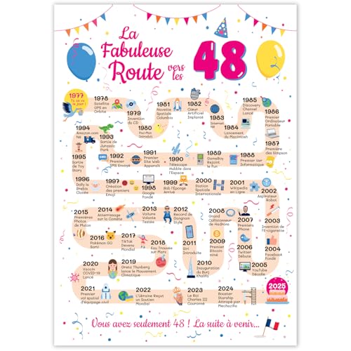 FestySpark - Tarjeta de cumpleaños grande de 48 años, para mujer y hombre, ideal para regalo de 48...