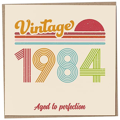 Tarjeta de cumpleaños 39 – Vintage 1984 Aged to Perfection, divertida tarjeta de felicitación para hombres y mujeres, tarjetas de cumpleaños para mujeres, tarjetas de cumpleaños para hombres, tarjeta
