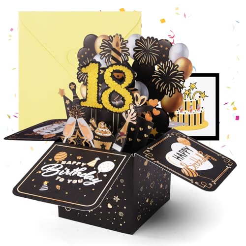 OFFCUP Tarjeta de Felicitación Cumpleaños de 18 Años, Pop Up 3D Tarjeta Emergente con Notas y...