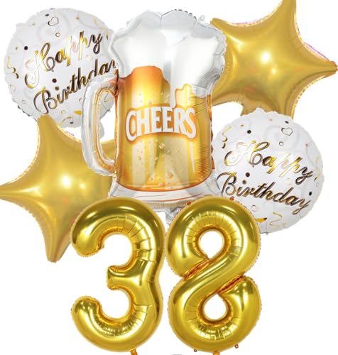 Decoracion Cumpleaños 38 años, Globos de Cumpleaños 38 años Dorado, Globos 38 Cumpleaños...