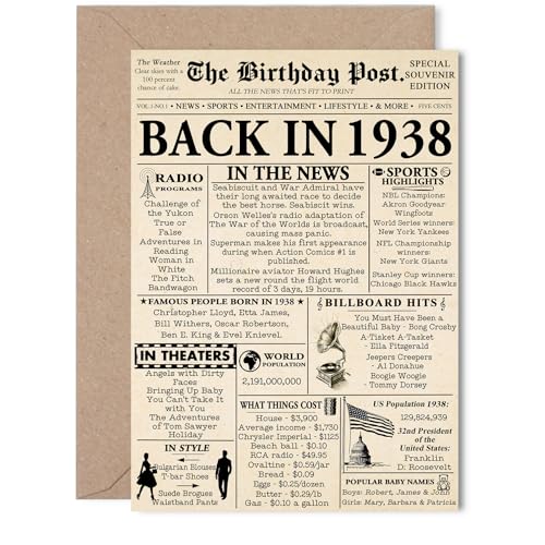 Tarjeta de cumpleaños número 87 para hombres y mujeres, periódico en 1938, tarjetas de feliz 87...
