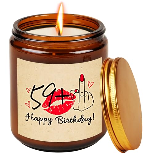 TUZELIYA 60 cumpleaños para mujeres, 59 + 1 velas divertidas regalo para mujeres, velas perfumadas...