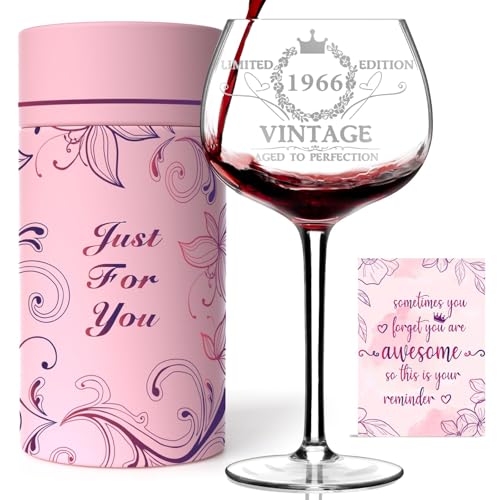 1965 regalo 60 cumpleaños mujeres – Copa de vino personalizada, caja de regalo con tarjeta de...