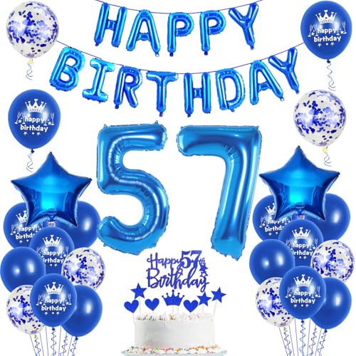 Globos 57 cumpleaños decoración hombre azul feliz cumpleaños 57 cumpleaños decoración fiesta...