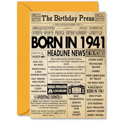 Tarjetas de cumpleaños número 84 para mujeres y hombres, periódico nacido en 1941, tarjeta de...