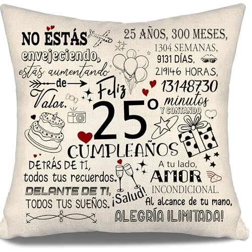 No Estás Envejeciendo Estás Aumentando de Valor - Funda de Cojín para Cumpleaños 25 Años Hija...