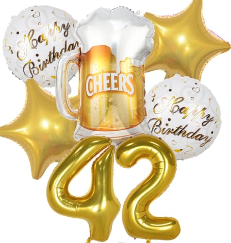 Decoracion Cumpleaños 42 años, Globos de Cumpleaños 42 años Dorado, Globos 42 Cumpleaños...