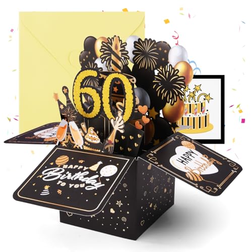 OFFCUP Tarjeta de Felicitación Cumpleaños de 60 Años, Pop Up 3D Tarjeta Emergente con Notas y...