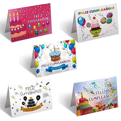 Tarjetas de Cumpleaños para felicitación con frases bonitas. Pack de 5 unidades variadas en...