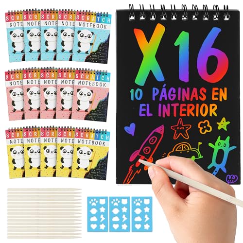Pack regalos cumpleaños niños colegio 16 libretas scratch art - detalles cumpleaños niños...
