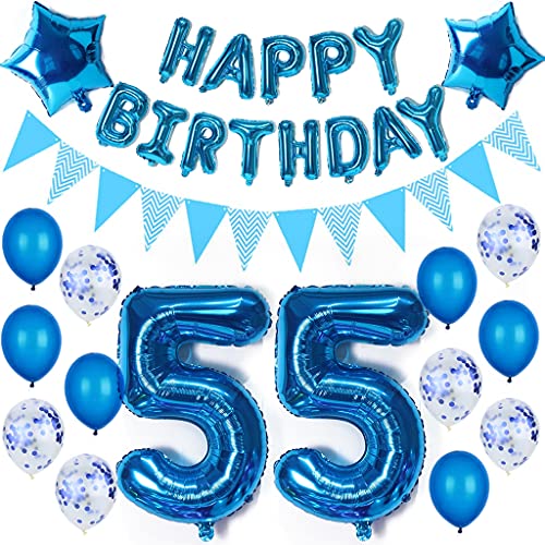 Globos 55 cumpleaños decoración hombre azul feliz cumpleaños 55 cumpleaños decoración fiesta juego 55 cumpleaños decoración para hombre 55 años