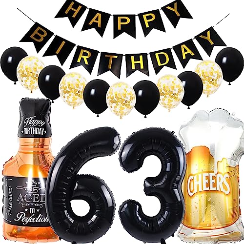 Conruich Decoración de Cumpleaños de 63 años Hombre Mujer, Globo de Foil Whisky Cerveza Vaso...
