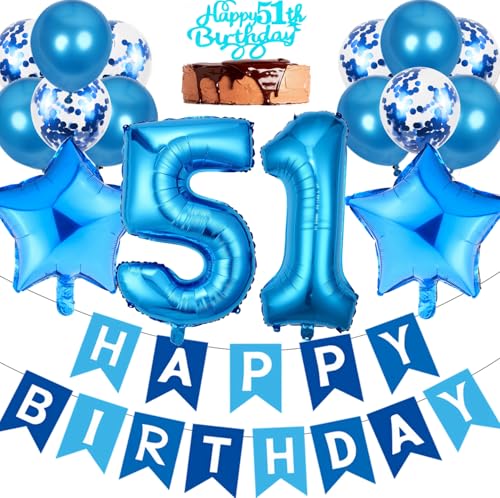 Globos de Cumpleaños 51 años Hombre, Ouceanwin Decoración Cumpleaños 51 años Hombre, Azul...