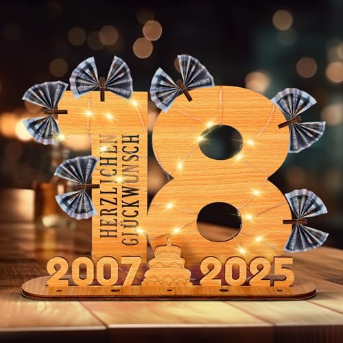 LUZOON 2025 Original 18º Regalo de Cumpleaños Libro de Visitas de Madera con Luces LED, 18 Años...