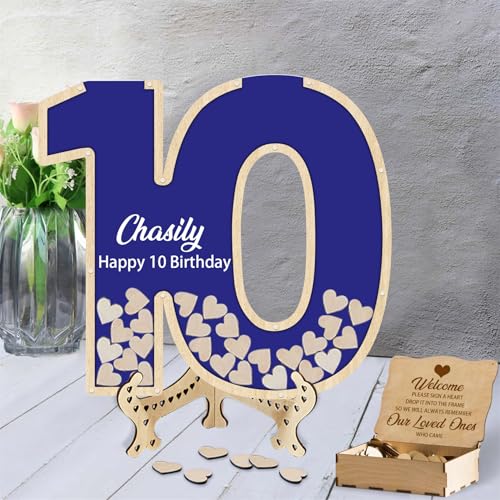 Libro de invitados personalizado para cumpleaños número 10, alternativo, de madera, para fiesta de...